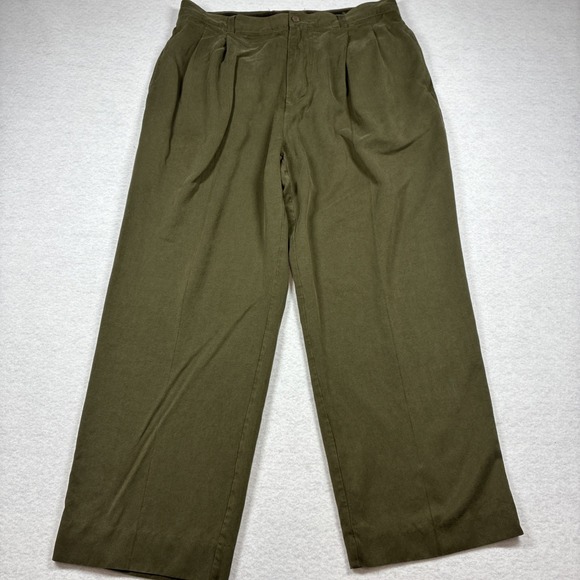 Tommy Bahama Other - Tommy Bahama Men's Silk Pleated Dress Pants 36x27 Khaki Green Relaxed Fit